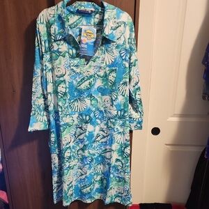 Banana Boat UPF 50+ Colar Printed Dress UV Sun Protection Monaco-Aqua NWT XXL